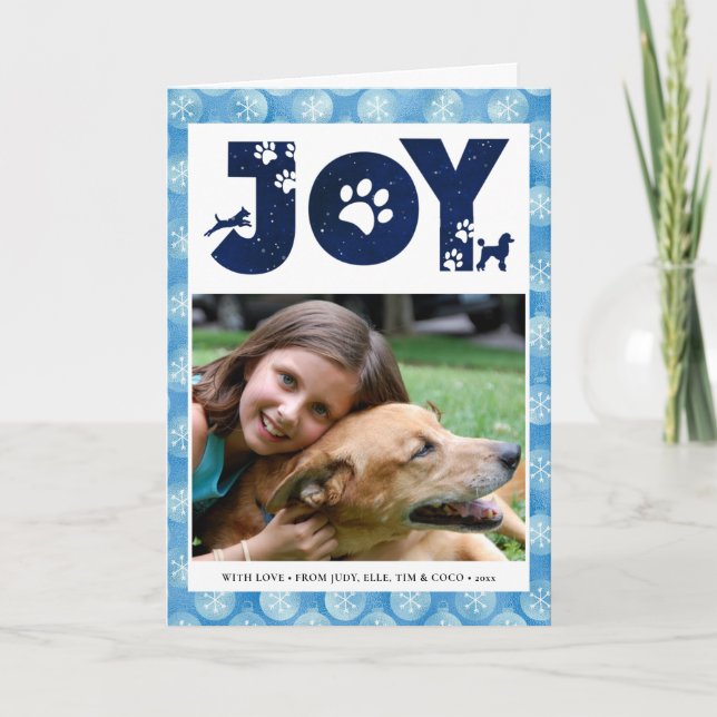 Tarjeta Festiva Fun Dog Paw Script JOY Modern (Anverso)