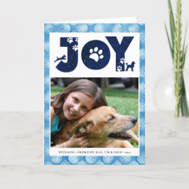 Tarjeta Festiva Fun Dog Paw Script JOY Modern