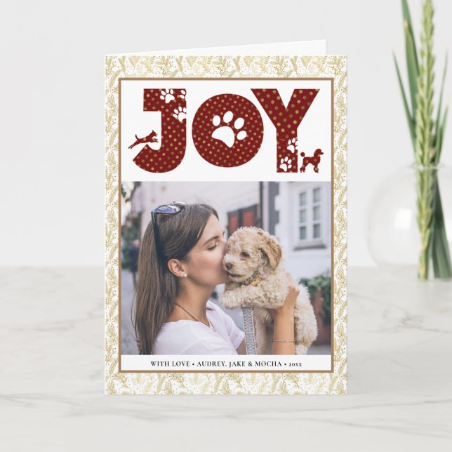 Tarjeta Festiva Fun Dog Paw Script JOY Modern (Anverso)