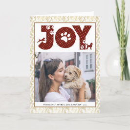 Tarjeta Festiva Fun Dog Paw Script JOY Modern