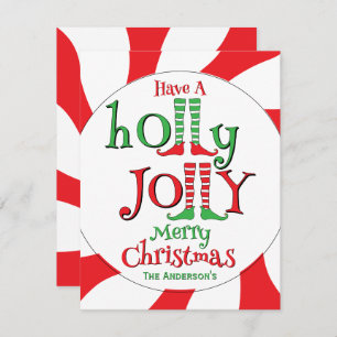 Tarjeta Festiva Fun Elf Legs Holly Jolly Feliz Navidad!