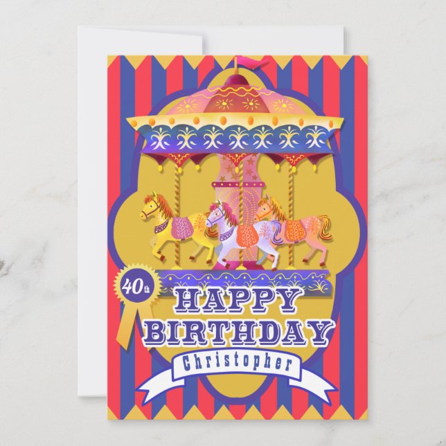 Tarjeta Festiva Fun Fair Carousel Cumpleaños (Anverso)