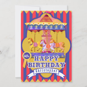 Tarjeta Festiva Fun Fair Carousel Cumpleaños