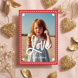 Tarjeta Festiva Fun Family Photo Love Script Heart Valentine’s Day