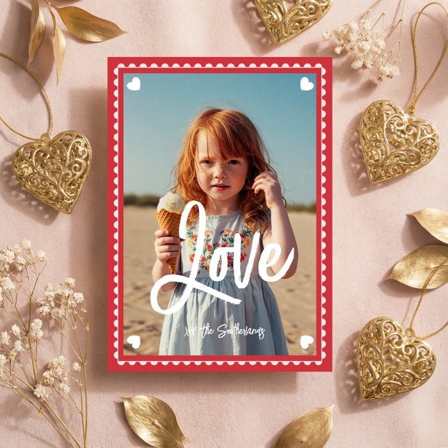 Tarjeta Festiva Fun Family Photo Love Script Heart Valentine’s Day (Fun Family Photo Love Script Heart Valentine’s Day Holiday Card)