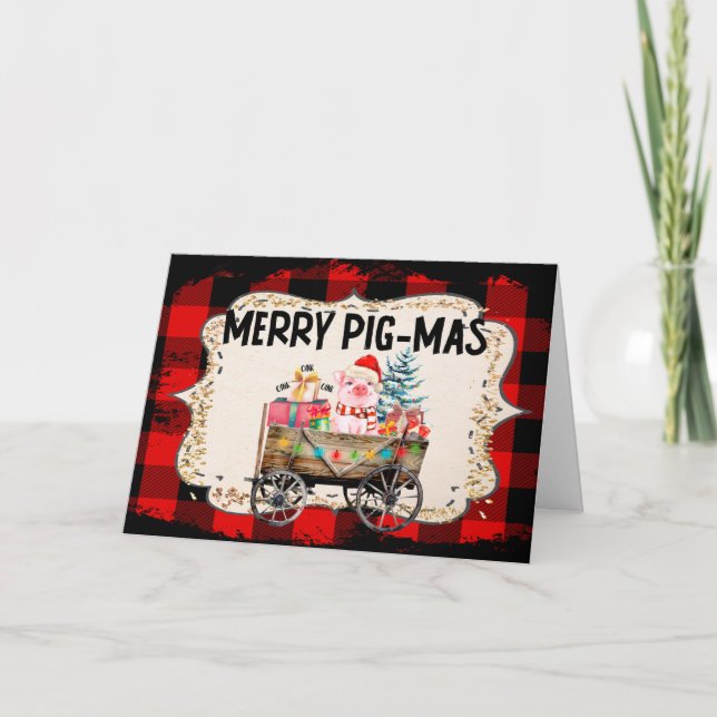 Tarjeta Festiva Fun Farm Pig Merry Christmas Card (Anverso)