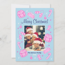 Tarjeta Festiva Fun & Festive Blue Doodle Holiday Card
