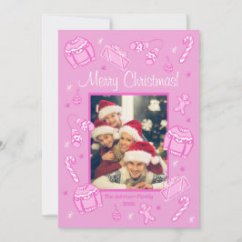 Tarjeta Festiva Fun & Festive Pink Doodle Holiday Card