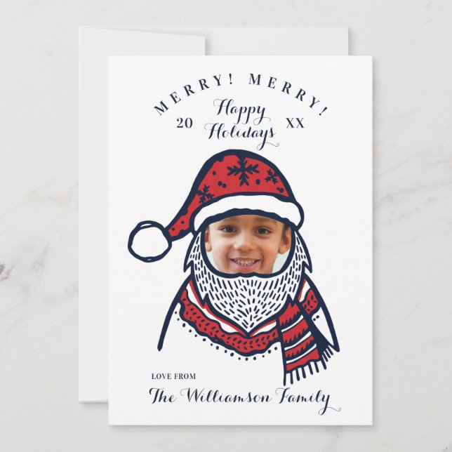 Tarjeta Festiva Fun, Festive Red Plaid Santa Claus Personaje Foto (Anverso)