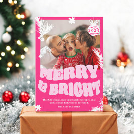 Tarjeta Festiva Fun Fun Fun Merry y Navidades Rosa Brillantes. Fot
