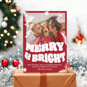Tarjeta Festiva Fun Fun Merry y Navidades Rojos Brillantes.