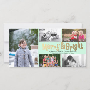 Tarjeta Festiva Fun Gold Merry Bright Collage 5 Photo Card Mint