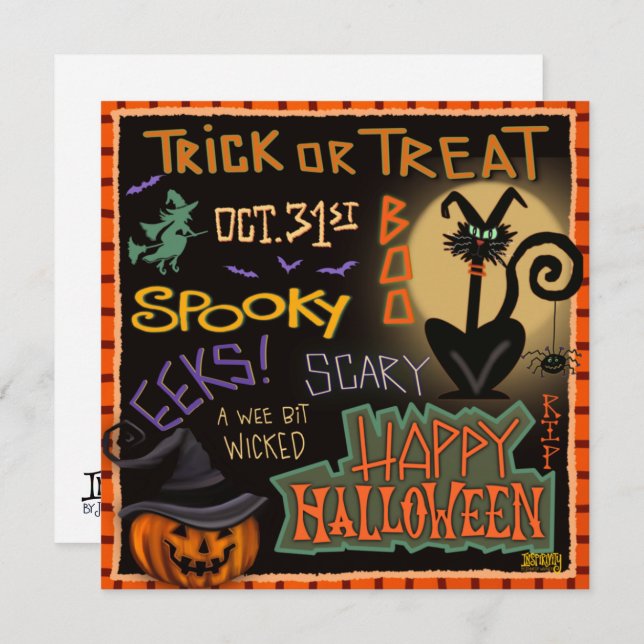 Tarjeta Festiva Fun Halloween Negro Gato Inespiritualidad De Calab (Anverso / Reverso)