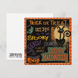 Tarjeta Festiva Fun Halloween Negro Gato Inespiritualidad De Calab