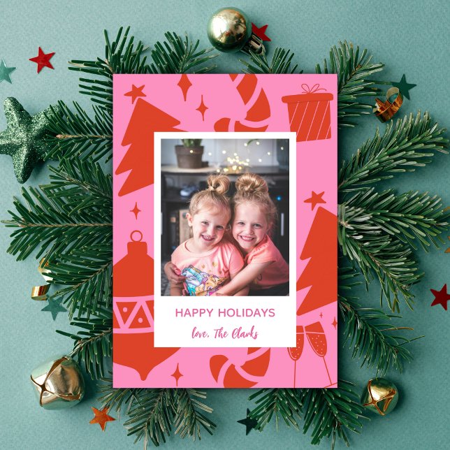 Tarjeta Festiva Fun Hot Pink Navidades Holiday Photo Card (Subido por el creador)
