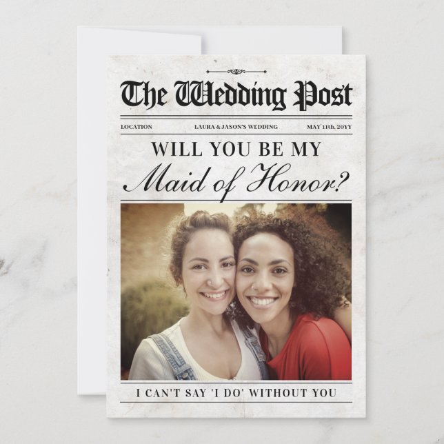 Tarjeta Festiva Fun Maid of Honor Proposal Card, Newspaper (Anverso)
