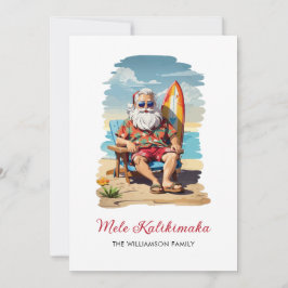 Tarjeta Festiva Fun Mele Kalikimaka Santa Surfboard Navidades Card