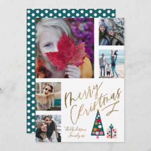Tarjeta Festiva Fun Merry Christmas Gold Script Tree