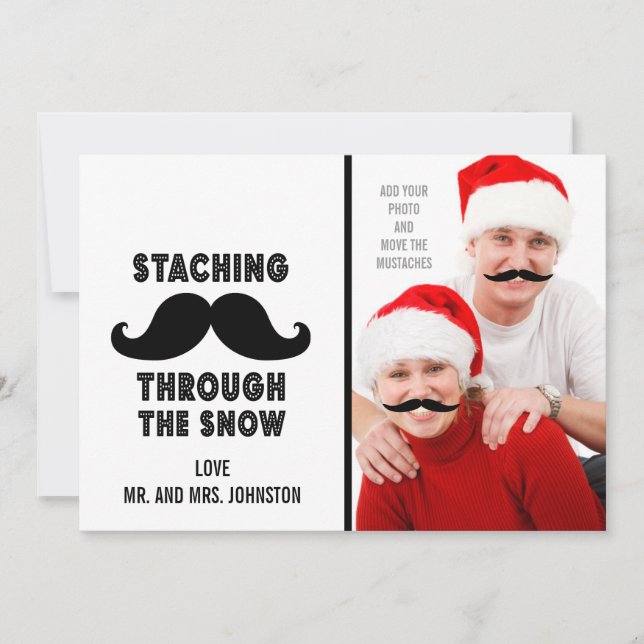 Tarjeta Festiva Fun Merry Christmas Mustache Photo Card (Anverso)