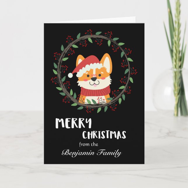Tarjeta Festiva Fun Merry Christmas Santa Puppy (Anverso)