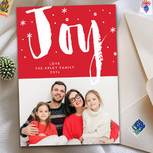 Tarjeta Festiva Fun Modern Joy Pincel Navidades rojos blancos foto