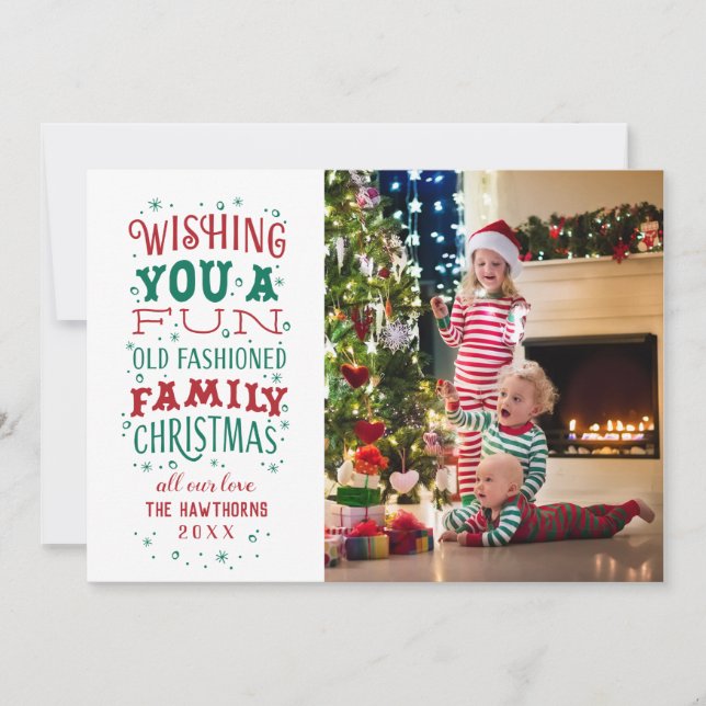 Tarjeta Festiva Fun Old Fashion Family Christmas Photo Card (Anverso)