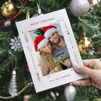 Tarjeta Festiva Fun Quirky Red Doodle Christmas Photo Frame