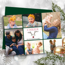 Fun Red Script CHEER Whimsical Reindeer Photo