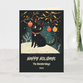 Tarjeta Festiva Fun Retro Black Cat Holiday Card