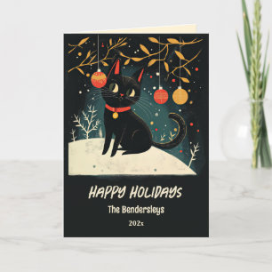 Tarjeta Festiva Fun Retro Black Cat Holiday Card