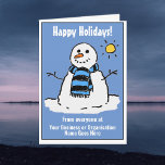 Tarjeta Festiva Fun Snowman Happy Holidays Card con QR Code<br><div class="desc">Tarjeta de felicitaciones por vacaciones. Tarjeta de Navidades de empresa. Tarjeta de Navidades de negocios con código QR dentro. Saludos de Navidad desde un negocio. Felices fiestas para los clientes. Hombre de nieve divertido al estilo personalizado en una tarjeta de felicitaciones navideñas. Personaliza tu saludo, nombre comercial y mensaje, etc....</div>