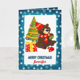 Tarjeta Festiva Fun Teddy Bear | Navidades de nombres personalizad