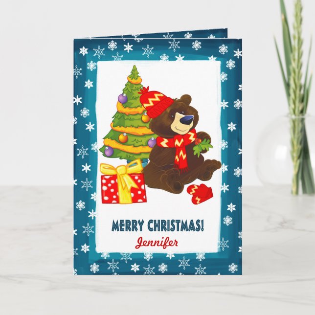 Tarjeta Festiva Fun Teddy Bear | Navidades de nombres personalizad (Anverso)