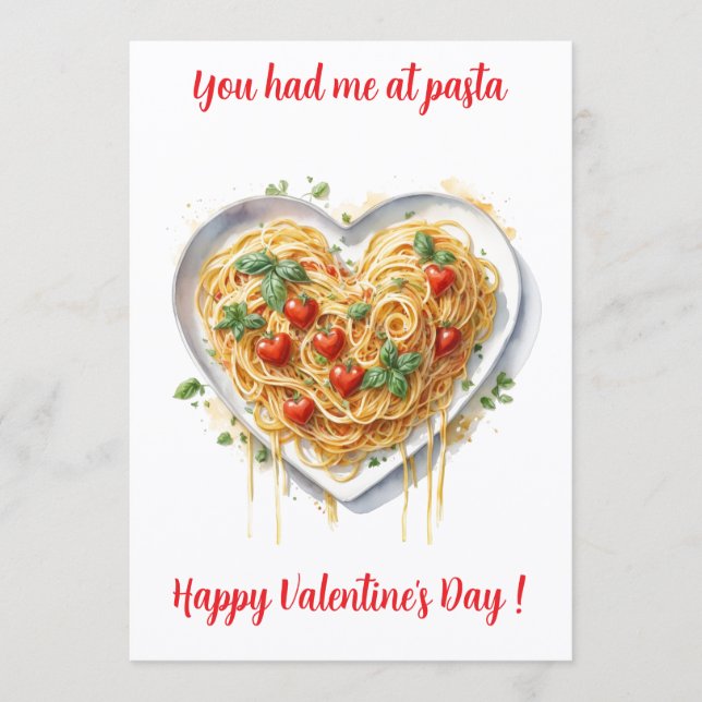 Tarjeta Festiva Fun Valentine Pasta Heart Italy   Holiday Card (Anverso)