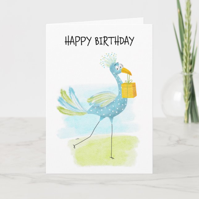 Tarjeta Festiva Fun Whimsical Blue Bird con White Spots Birthday (Anverso)