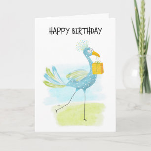 Tarjeta Festiva Fun Whimsical Blue Bird con White Spots Birthday