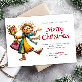 Tarjeta Festiva Fun Whimsical Woman Personalized Christmas Card