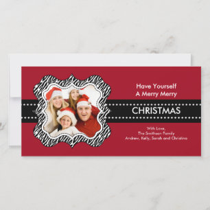 Tarjeta Festiva Fun Zebra Frame Christmas Photo Card.