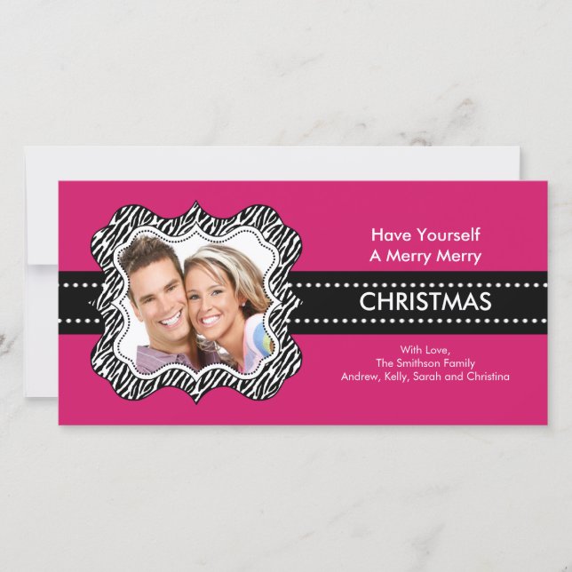 Tarjeta Festiva Fun Zebra Frame Christmas Photo Card. (Anverso)