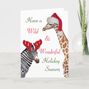 Tarjeta Festiva Fun Zebra y Giraffe Salvajes Maravillosos Navidade