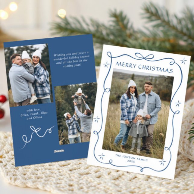 Tarjeta Festiva Funky Blue Christmas Bow Ribbon 3 Photo (Subido por el creador)