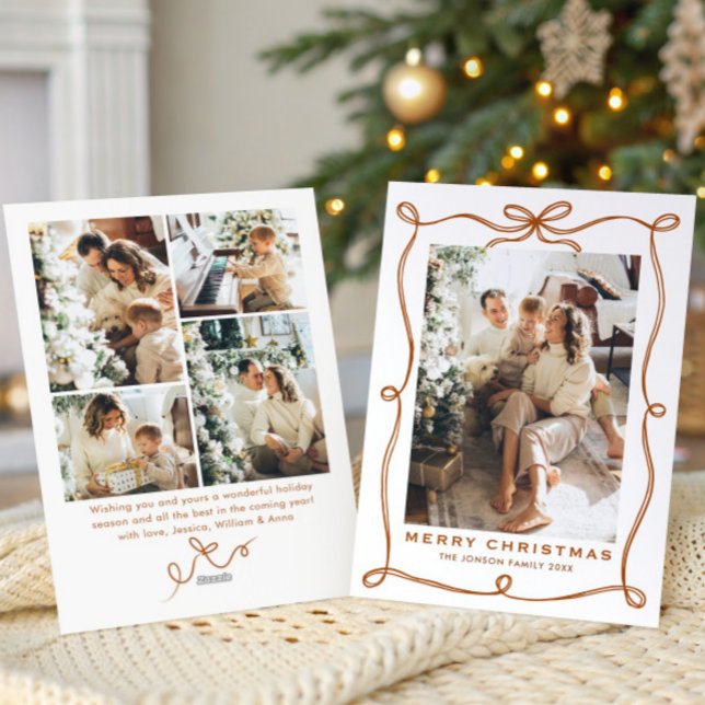 Tarjeta Festiva Funky Christmas Boho Beige Bow Ribbon 5 Photo (Subido por el creador)