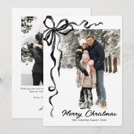 Tarjeta Festiva Funky Christmas Boho Black Bow Ribbon 2 Photo