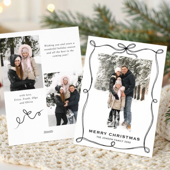 Tarjeta Festiva Funky Christmas Boho Black Bow Ribbon 3 Photo (Subido por el creador)