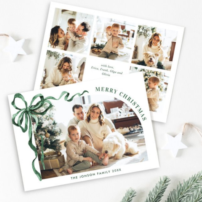 Tarjeta Festiva Funky Christmas Boho Green Bow Ribbon 6 Photo (Subido por el creador)