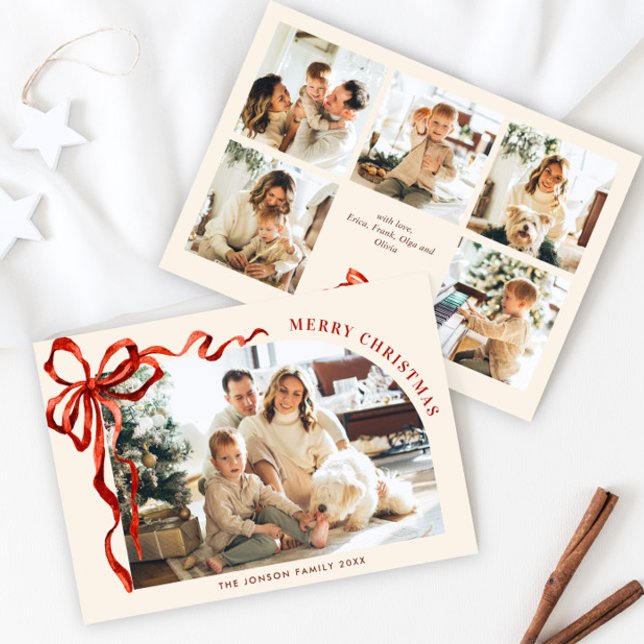 Tarjeta Festiva Funky Christmas Boho Red Bow Ribbon 6 Photo (Subido por el creador)