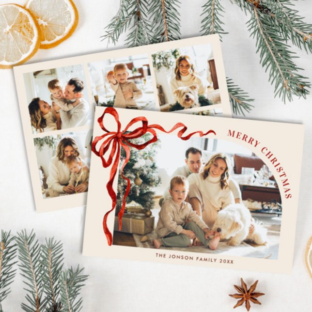 Tarjeta Festiva Funky Christmas Boho Red Bow Ribbon 6 Photo (Subido por el creador)