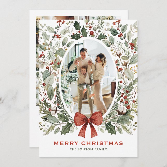 Tarjeta Festiva Funky Country Boho Christmas Wreath 5 Photo (Anverso / Reverso)