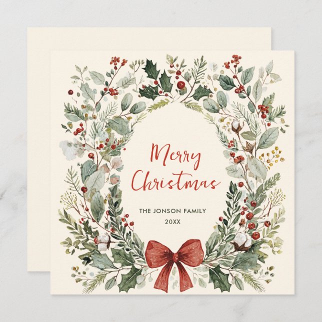 Tarjeta Festiva Funky Country Retro Boho Christmas Wreath (Anverso / Reverso)