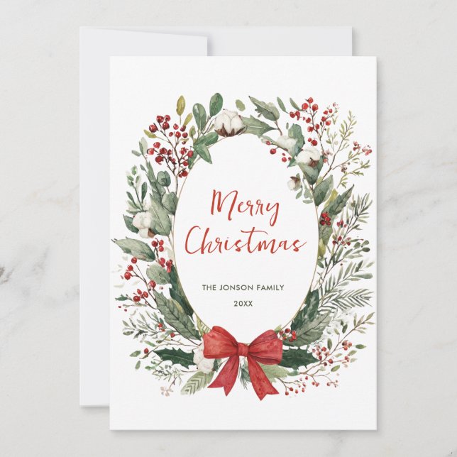 Tarjeta Festiva Funky Country Retro Boho Christmas Wreath Holiday (Anverso)